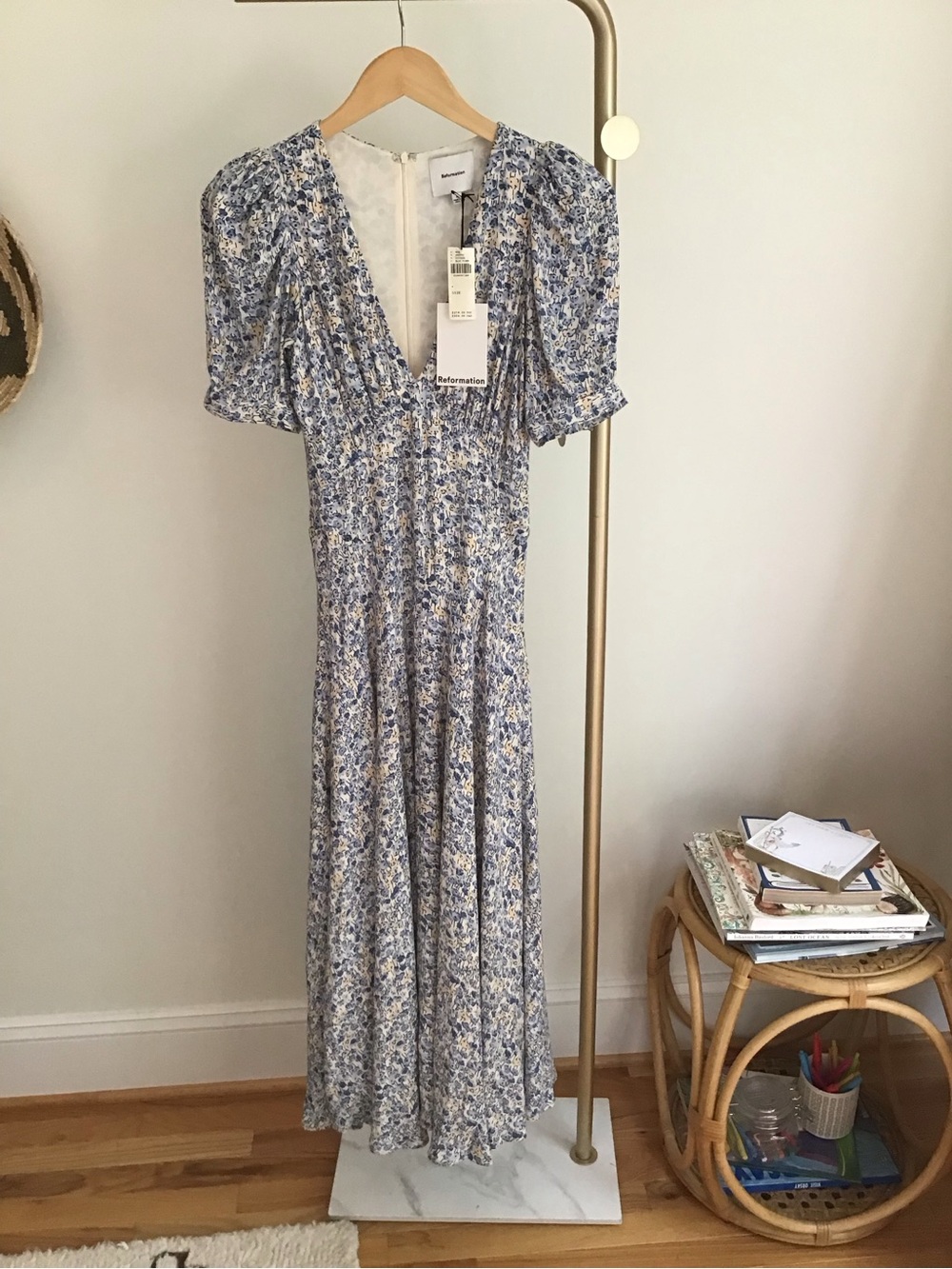Reformation Naira Midi Dress Size 4 Blue Floral - Picture 4 of 16